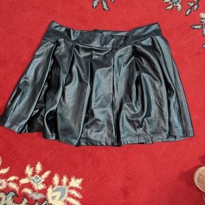 Black Pleated Leather Skirt